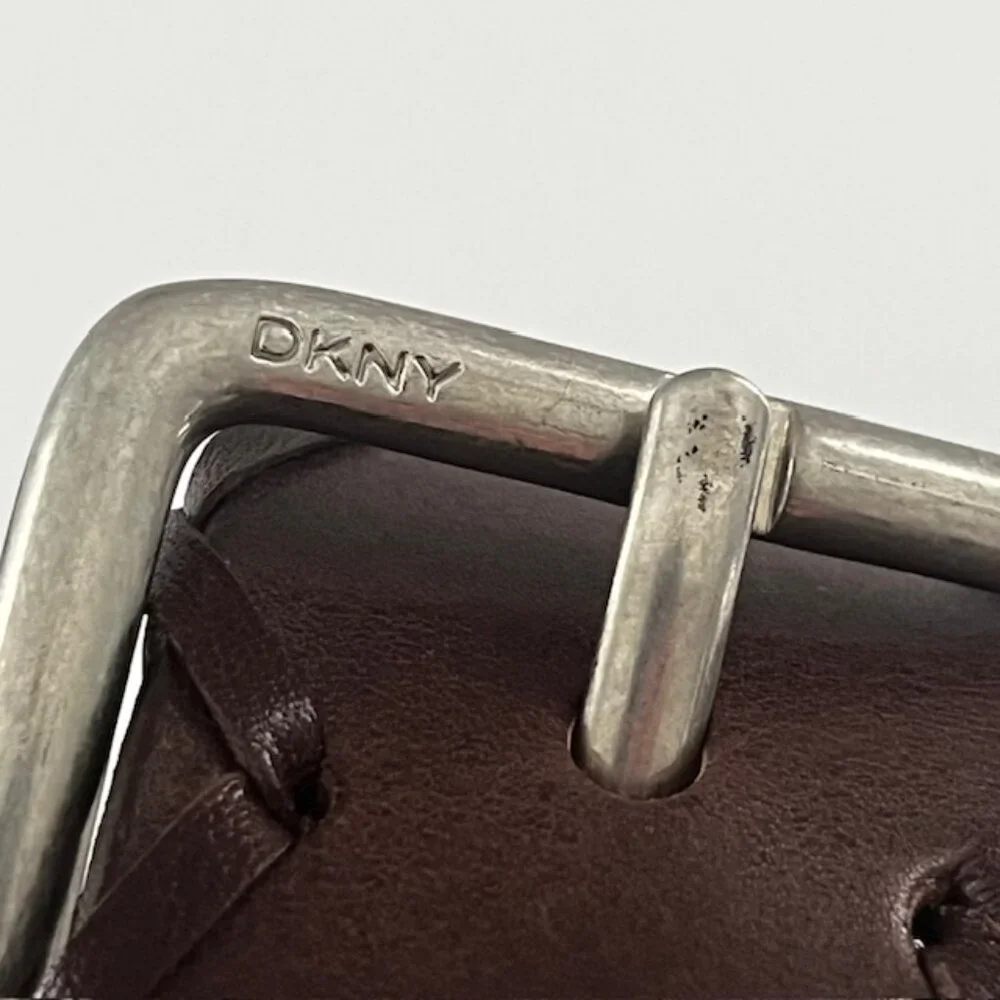 DKNY Dark Brown Braided Leather Belt with Silver Buckle